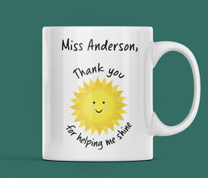 Personalised Thank You For Helping Me Shine Teacher Mug, Teacher Thank you Gift