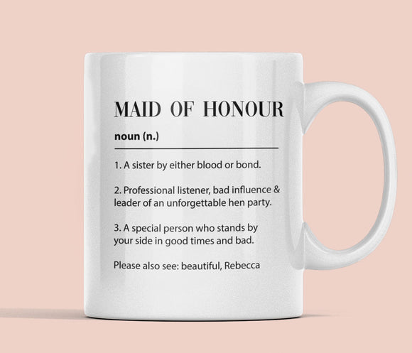 Personalised Maid Of Honour Funny Definition Mug, Marriage Thank You Gift