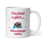 Funny I'm Just a Girl Who Always Cries Mug, Sad Hamster Joke Secret Santa Crying Her, Christmas For Girlfriend ADHD Crier