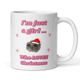 Funny I'm Just a Girl Who Loves Christmas Mug, Sad Hamster Joke Secret Santa Christmas Her, Christmas For Girlfriend Driving