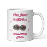 Funny I'm Just a Girl Who Likes Girls Mug, Sad Hamster Joke Secret Santa Lesbian Her, Christmas For Girlfriend