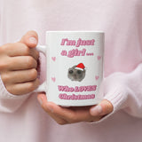 Funny I'm Just a Girl Who Loves Christmas Mug, Sad Hamster Joke Secret Santa Christmas Her, Christmas For Girlfriend Driving