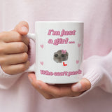 Funny I'm Just a Girl Who Can't Park Mug, Sad Hamster Joke Secret Santa Can't Park Her, Christmas For Girlfriend Driving