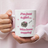 QG Funny I'm Just a Girl Who Loves Napping Mug, Sad Hamster Joke Secret Santa Sleeping Her, Christmas For Girlfriend Sleep