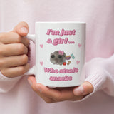 Funny I'm Just a Girl Who Steals Snacks Mug, Sad Hamster Joke Secret Santa Food Her, Christmas For Girlfriend Snacking