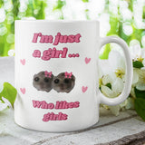 Funny I'm Just a Girl Who Likes Girls Mug, Sad Hamster Joke Secret Santa Lesbian Her, Christmas For Girlfriend