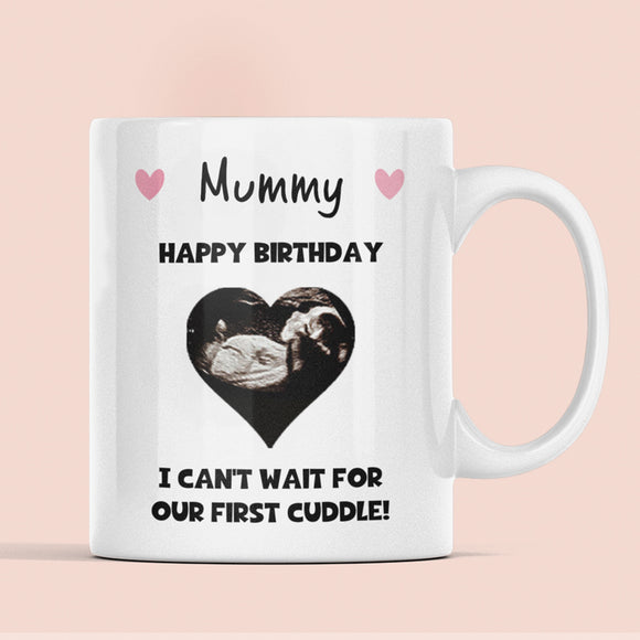 Personalised Happy Birthday Mummy Baby Scan Photo Mug, Mummy to be Birthday Gift