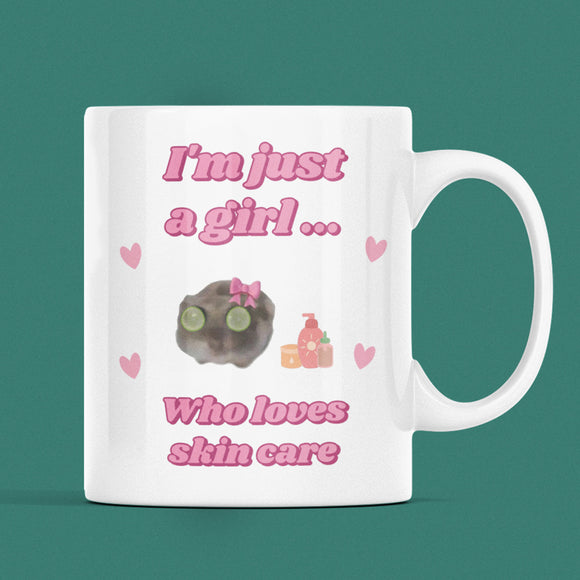 Funny I'm Just a Girl Who Loves Skin Care Mug, Sad Hamster Joke Secret Santa Skincare her, Christmas For Girlfriend