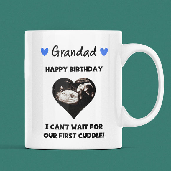 Personalised Happy Birthday Grandad Baby Scan Photo Mug, Grandad to be Birthday Gift