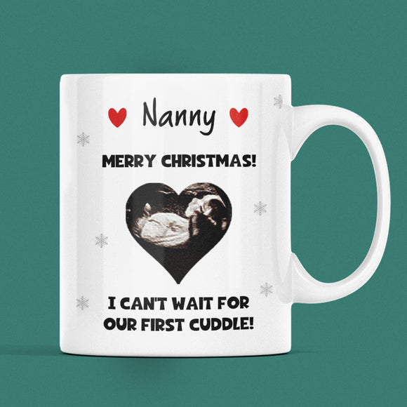 Personalised Christmas Nanny Baby Scan Photo Mug, Nanny to be Christmas Gift