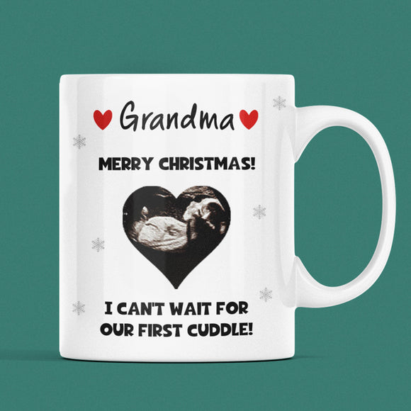 Personalised Christmas Grandma Baby Scan Photo Mug, Grandma to be Christmas Gift