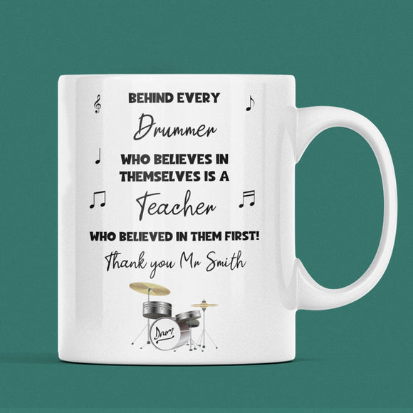Personalised Thank You Drum Teacher Mug, End Of Year Thank You Drum Teacher, From Drum Student Gift, Drum Teacher Christmas Present, Drummer