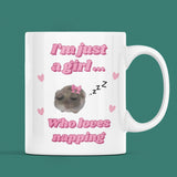 QG Funny I'm Just a Girl Who Loves Napping Mug, Sad Hamster Joke Secret Santa Sleeping Her, Christmas For Girlfriend Sleep