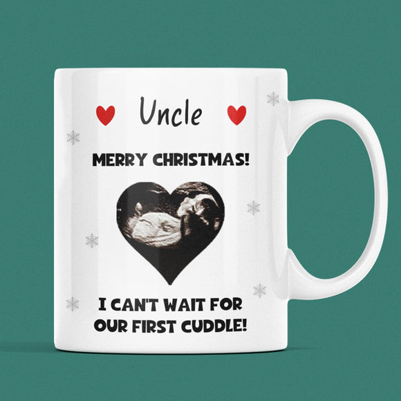 Personalised Christmas Uncle Baby Scan Photo Mug, Uncle to be Christmas Gift