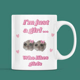 Funny I'm Just a Girl Who Likes Girls Mug, Sad Hamster Joke Secret Santa Lesbian Her, Christmas For Girlfriend