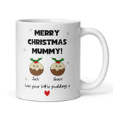 Personalised Merry Christmas Mummy Love Little Puddings Mug, Christmas For Mummy From Kids