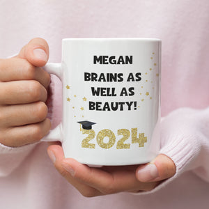 Personalised Brains As Well As Beauty Graduation Mug