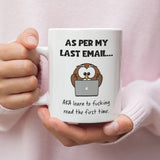 As Per My Last Email Funny Owl Mug - Secret Santa For Her, Email Office Colleague Mug