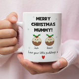 Personalised Merry Christmas Mummy Love Little Puddings Mug, Christmas For Mummy From Kids