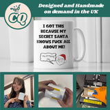 CQ Knows Fuck All About Me Secret Santa Mug - Funny Secret Santa Gift