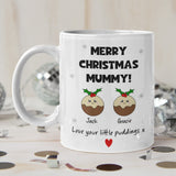 Personalised Merry Christmas Mummy Love Little Puddings Mug, Christmas For Mummy From Kids