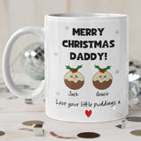 Personalised Merry Christmas Daddy Love Little Puddings Mug, Christmas For Daddy From Kids