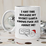 CQ Knows Fuck All About Me Secret Santa Mug - Funny Secret Santa Gift