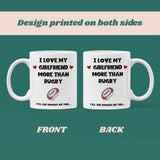 Funny Love My Girlfriend More Than My Rugby Mug, Football Rugby Birthday Joke Gift, Valentines Gift, Anniversary Gift