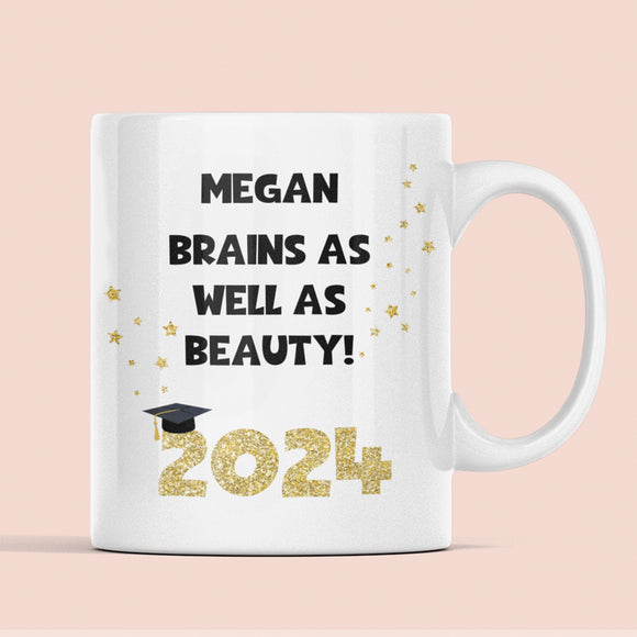 Personalised Brains As Well As Beauty Graduation Mug