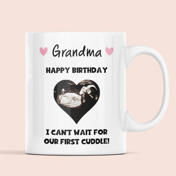 Personalised Happy Birthday Grandma Baby Scan Photo Mug, Grandma to be Birthday Gift