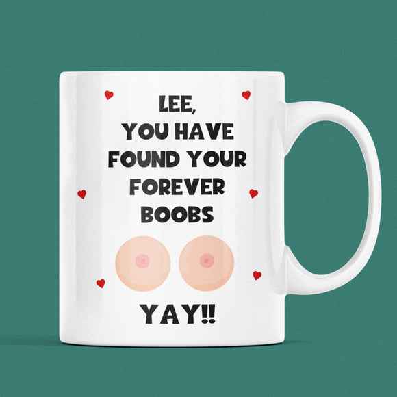 Personalised Funny Forever Boobs Mug, Engagement Gift For Him, Man Wedding Marriage Gift