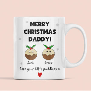 Personalised Merry Christmas Daddy Love Little Puddings Mug, Christmas For Daddy From Kids