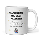 Personalised Laughter Is The Best Medicine Mug, Funny Get Well Soon Gift, Colleague Injury Care Gift