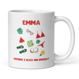 Personalised Wishing I Was On Holiday Mug, Birthday Holiday Cup, Secret Santa