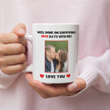 Personalised Photo Surviving 1,095 Days Third Anniversary Funny Mug, 3rd Anniversary Gift