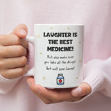 Personalised Laughter Is The Best Medicine Mug, Funny Get Well Soon Gift, Colleague Injury Care Gift