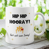 Personalised Hip Hip Hooray Mug, Funny Get Well Soon Hip Operation, Hip Injury, Hip Replacement Gift