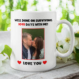 Personalised Photo Surviving 1,095 Days Third Anniversary Funny Mug, 3rd Anniversary Gift