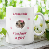 Personalised I'm Just A Girl Sad Hamster Mug, Custom I'm Just A Girl Mug, Sad Hamster Viral Meme Tiktok Mug, Secret Santa