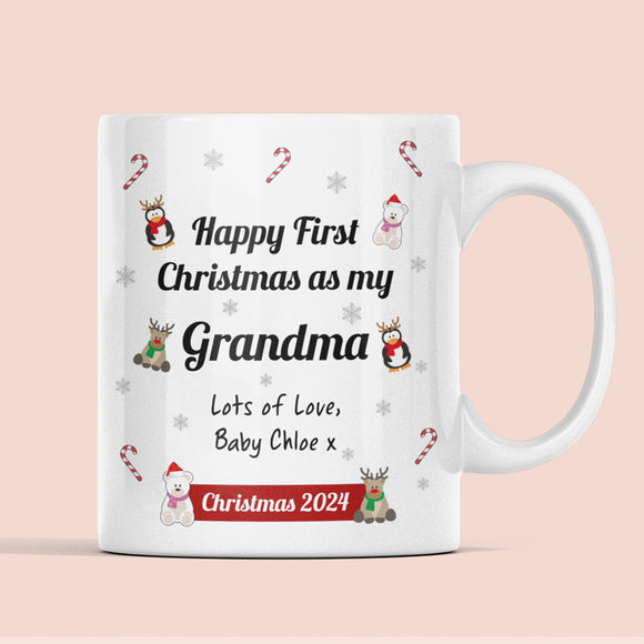 Personalised Grandma First Christmas 2024 Mug, Baby First Christmas For Granny From Baby Gift