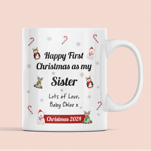 Personalised Sister First Christmas 2024 Mug, Baby First Christmas For Sister From Baby Gift