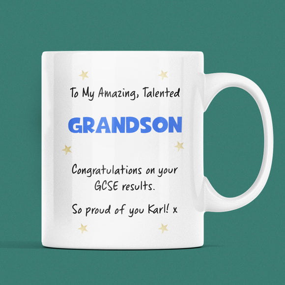 Personalised GCSE Grandson Proud Of You Mug, Grandson GCSE Results, Well Done GCSE Grandson