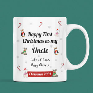 Personalised Uncle First Christmas 2024 Mug, Baby First Christmas For Uncle From Baby Gift