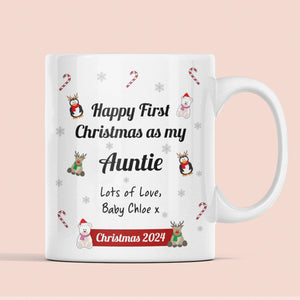 Personalised Auntie First Christmas 2024 Mug, Baby First Christmas For Auntie From Baby Gift