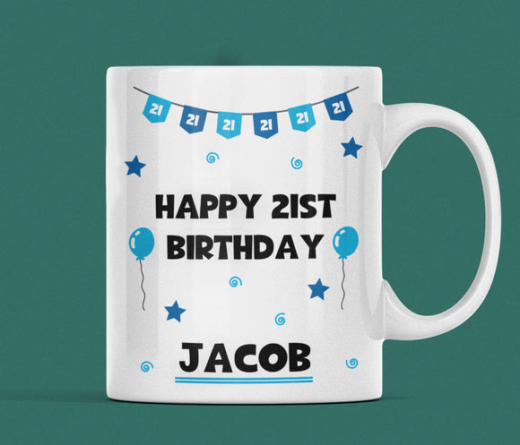 Personalised Blue 21st Birthday Mug, 21st Birthday Gift