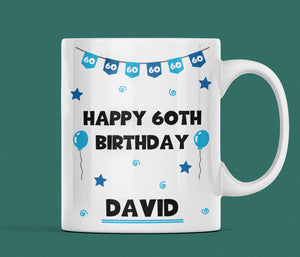 Personalised Blue 60th Birthday Mug, 60th Birthday Gift