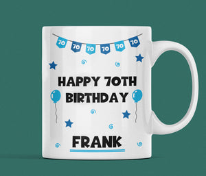 Personalised Blue 70th Birthday Mug, 70th Birthday Gift