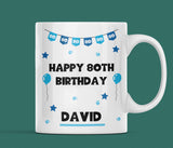 Personalised Blue 80th Birthday Mug, 80th Birthday Gift