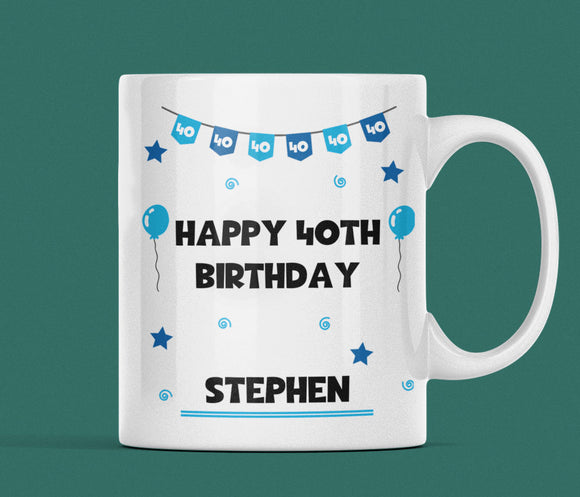 Personalised Blue 40th Birthday Mug, 40th Birthday Gift