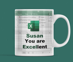 Personalised Funny Excel-lent Work Mug, Excel Joke Work Mug, Secret Santa